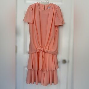 Ming Wang Coral Midi Dress with Waist Tie